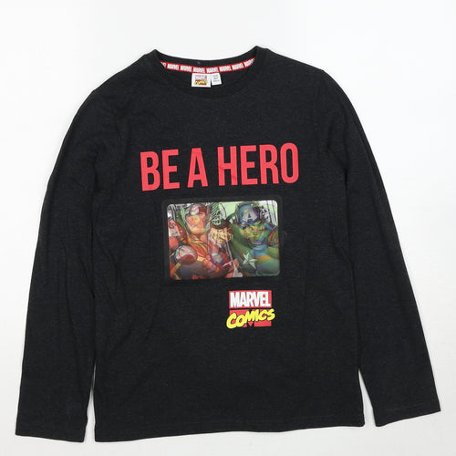 Marvel Comics Boys Grey Cotton Pullover T-Shirt Size 11-12 Years Round Neck Pullover - Be A Hero