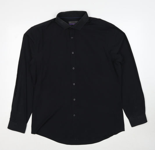 Burton Mens Black Polyester Button-Up Size L Collared Button