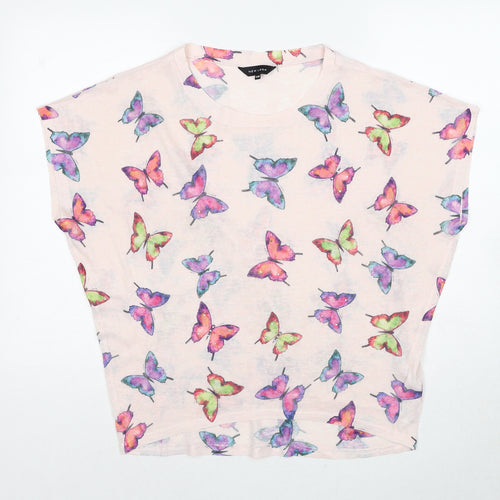 New Look Womens Pink Geometric Polyester Basic Blouse Size S Round Neck - Butterfly Print