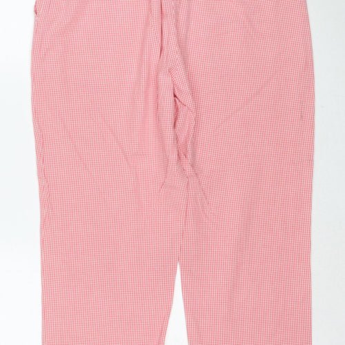 Tommy Hilfiger Womens Red Check Cotton Trousers Size 12 Regular Zip