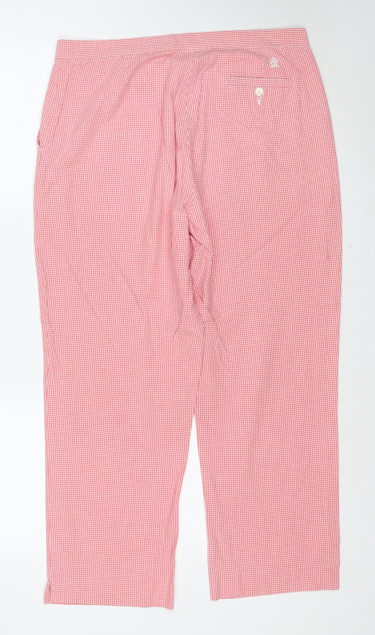 Tommy Hilfiger Womens Red Check Cotton Trousers Size 12 Regular Zip