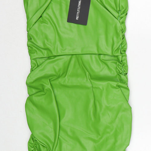 PRETTYLITTLETHING Womens Green Polyester Bodycon Size 6 One Shoulder Pullover