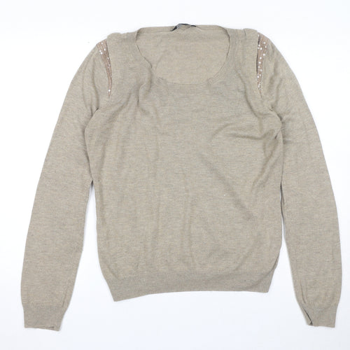 Dorothy Perkins Womens Beige Round Neck Acrylic Pullover Jumper Size 14