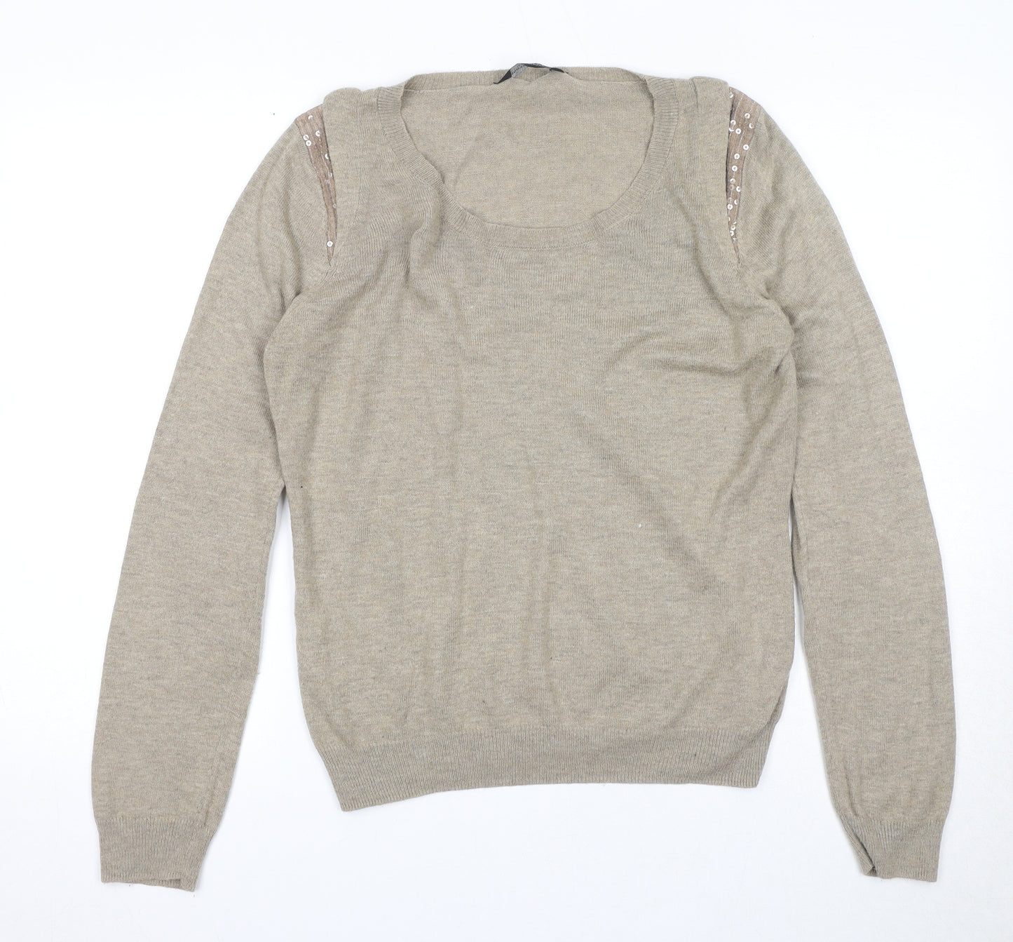 Dorothy Perkins Womens Beige Round Neck Acrylic Pullover Jumper Size 14
