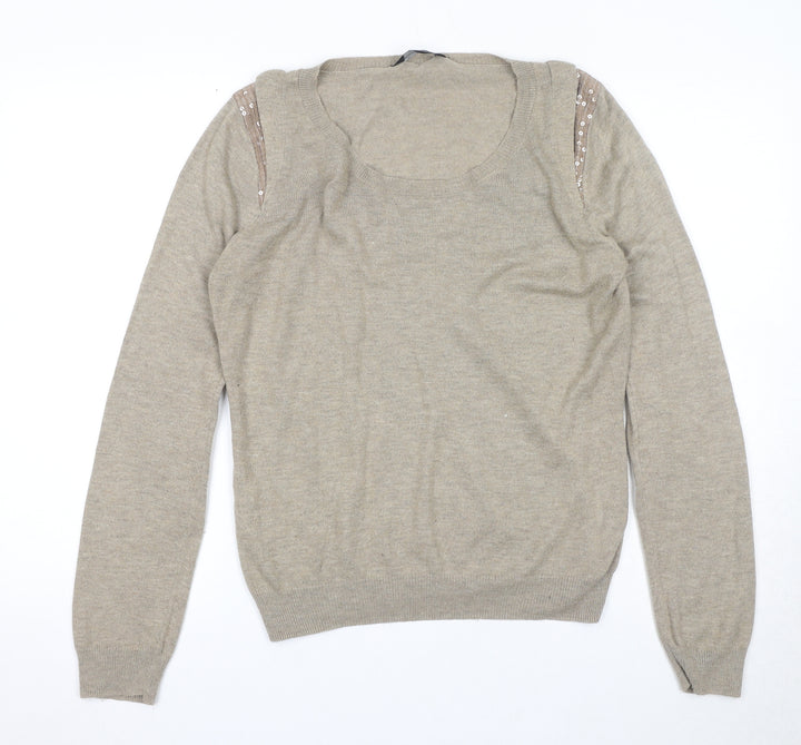 Dorothy Perkins Womens Beige Round Neck Acrylic Pullover Jumper Size 14