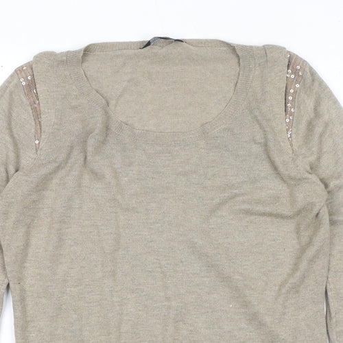 Dorothy Perkins Womens Beige Round Neck Acrylic Pullover Jumper Size 14