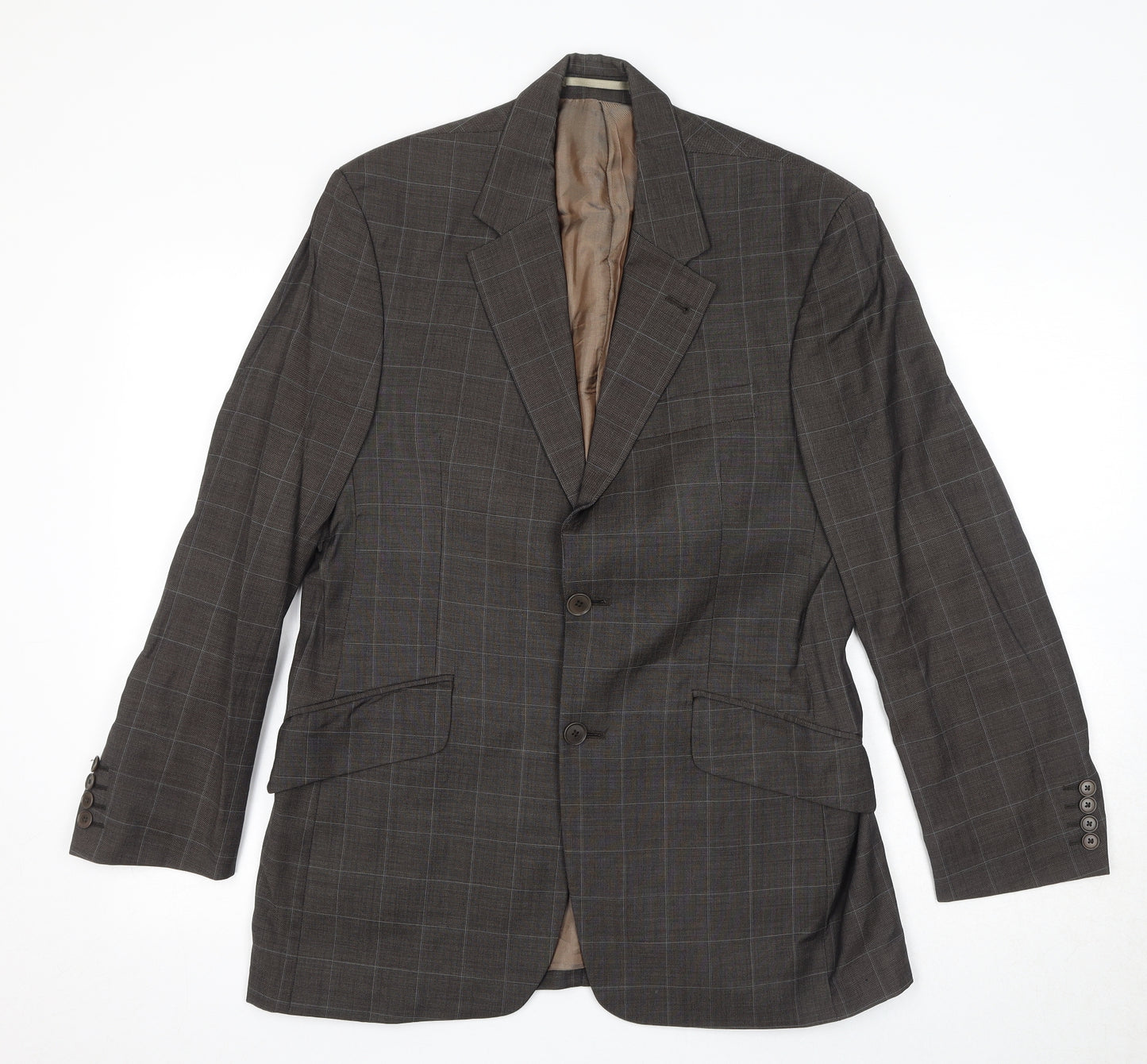 NEXT Mens Brown Check Wool Jacket Blazer Size 38 Regular