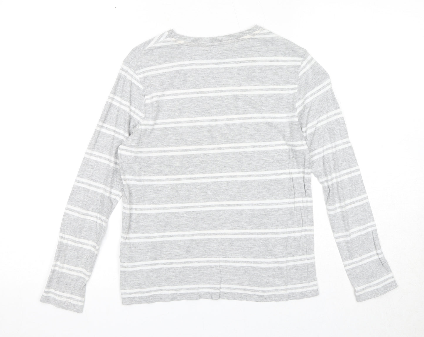 Marks and Spencer Boys Grey Striped Cotton Pullover T-Shirt Size 9-10 Years Round Neck Pullover