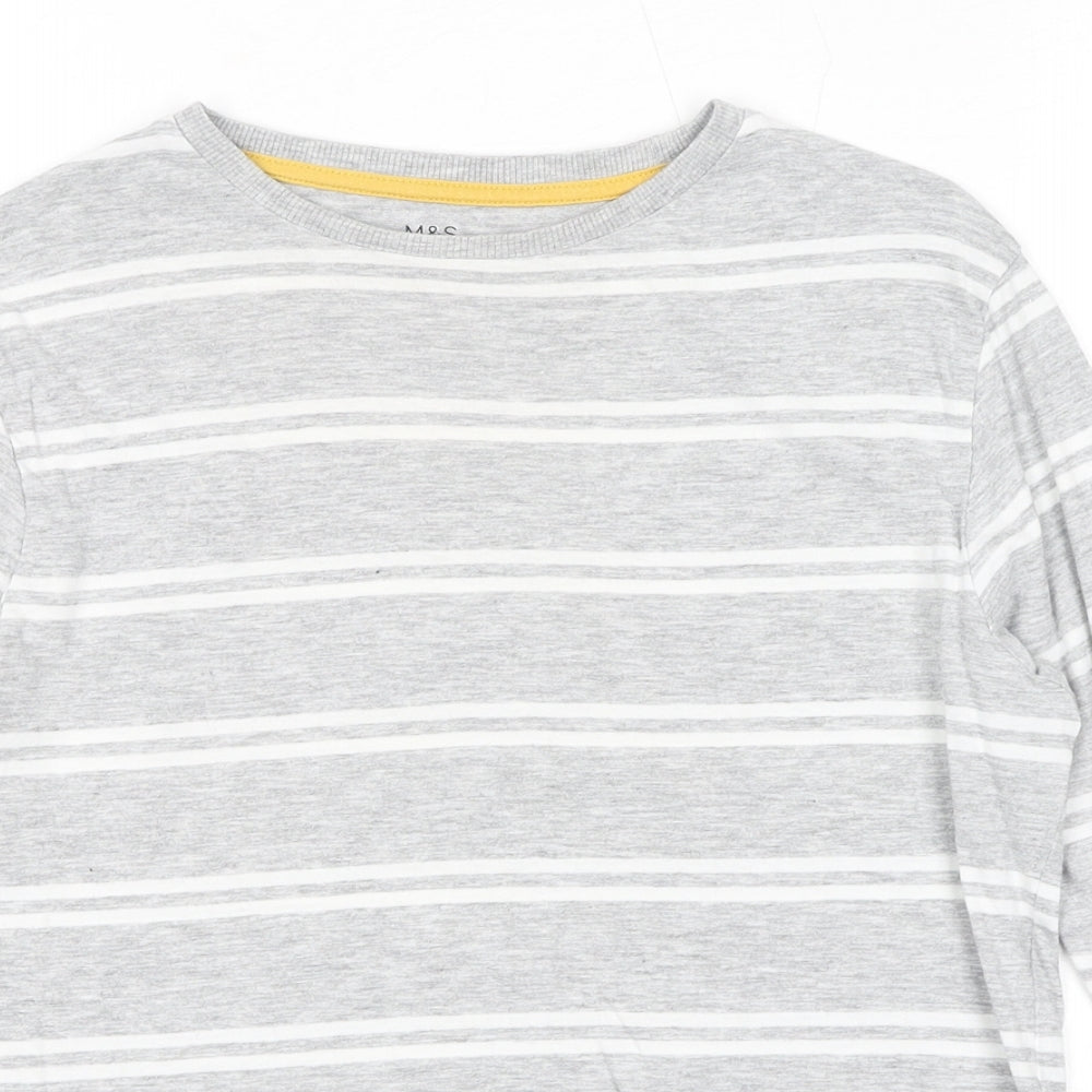 Marks and Spencer Boys Grey Striped Cotton Pullover T-Shirt Size 9-10 Years Round Neck Pullover