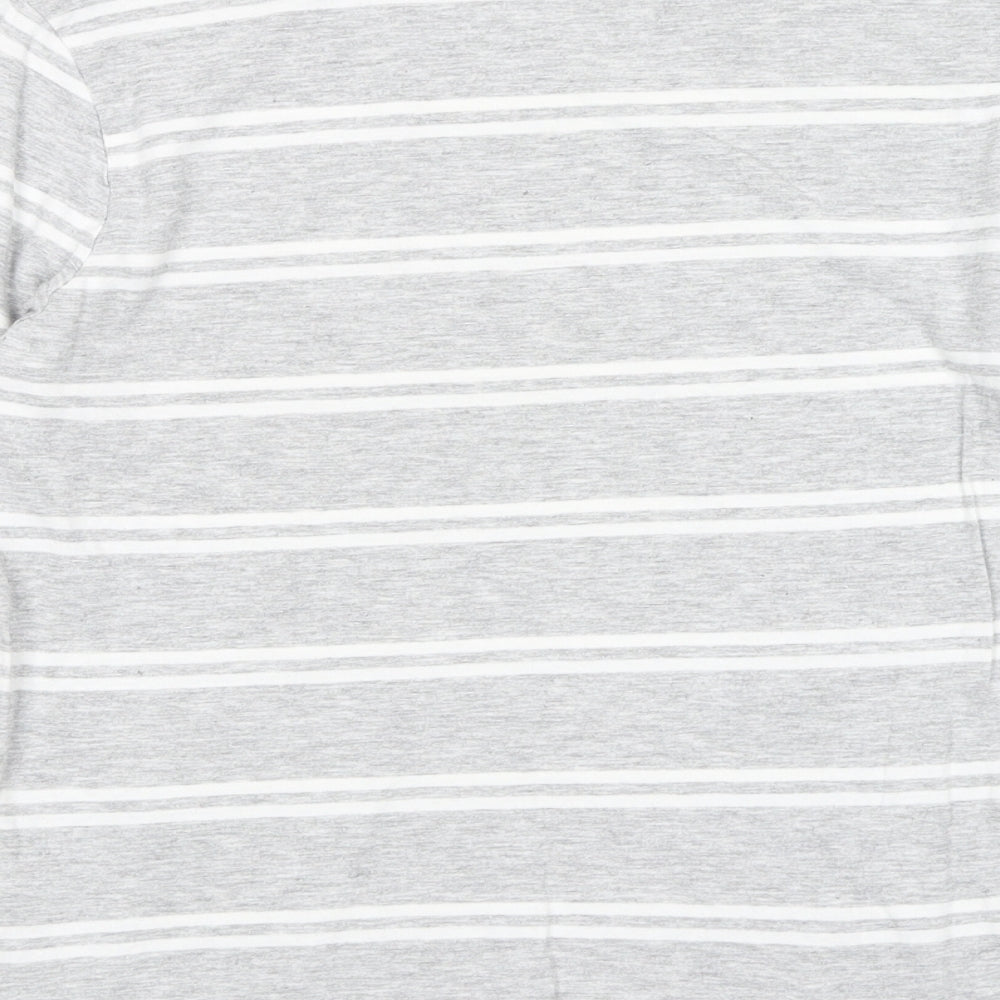 Marks and Spencer Boys Grey Striped Cotton Pullover T-Shirt Size 9-10 Years Round Neck Pullover