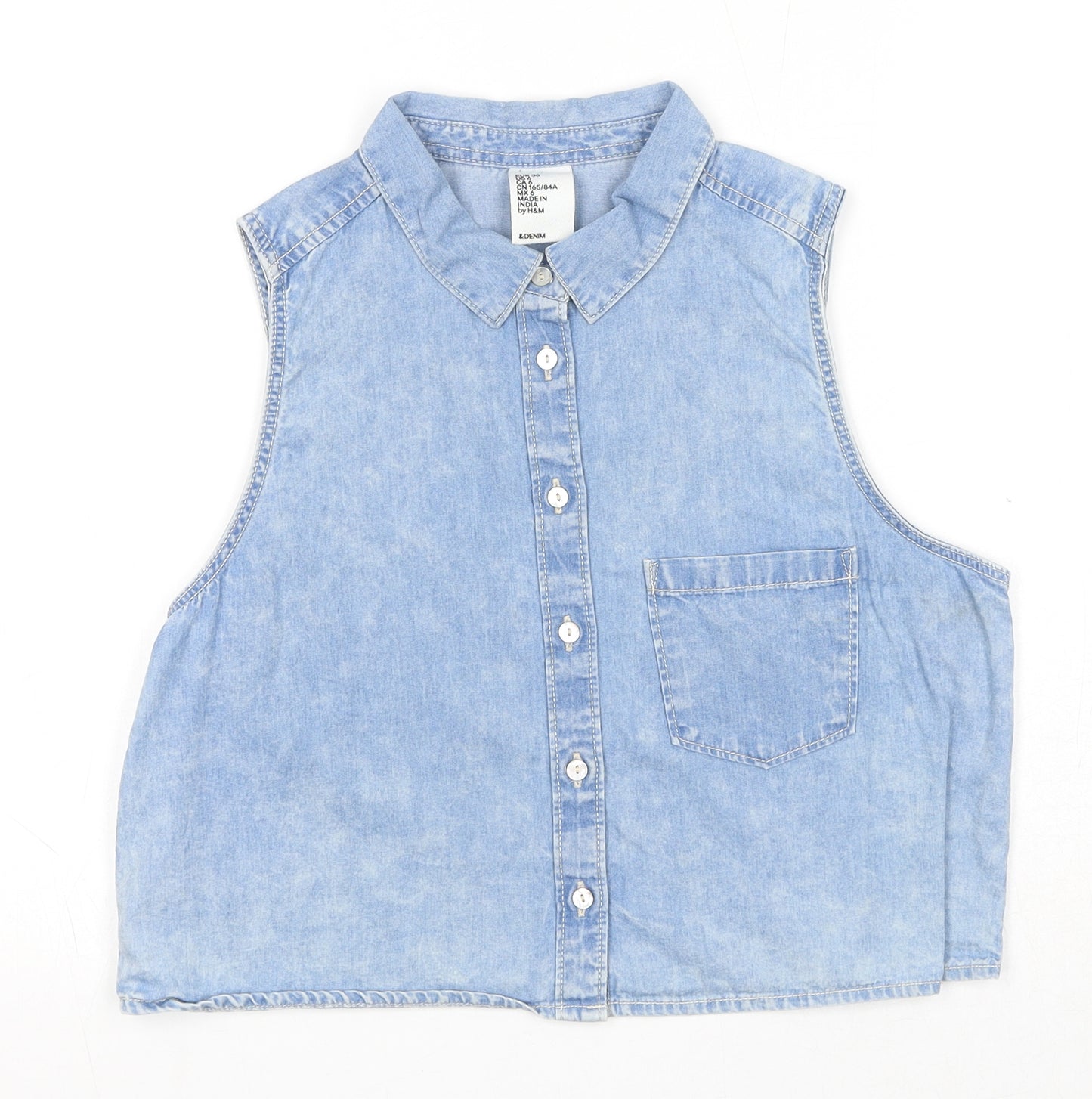 H&M Womens Blue Cotton Basic Tank Size 8 Collared