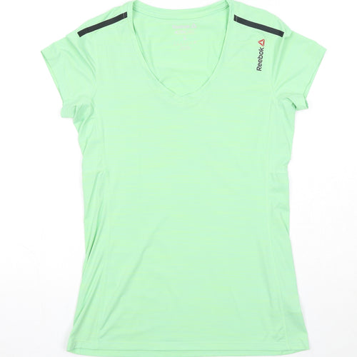 Reebok Womens Green Polyamide Pullover T-Shirt Size S V-Neck Pullover