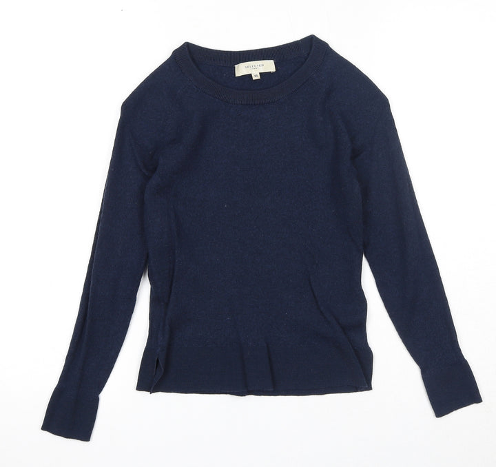 Selected Femme Womens Blue Round Neck Acrylic Pullover Jumper Size XS