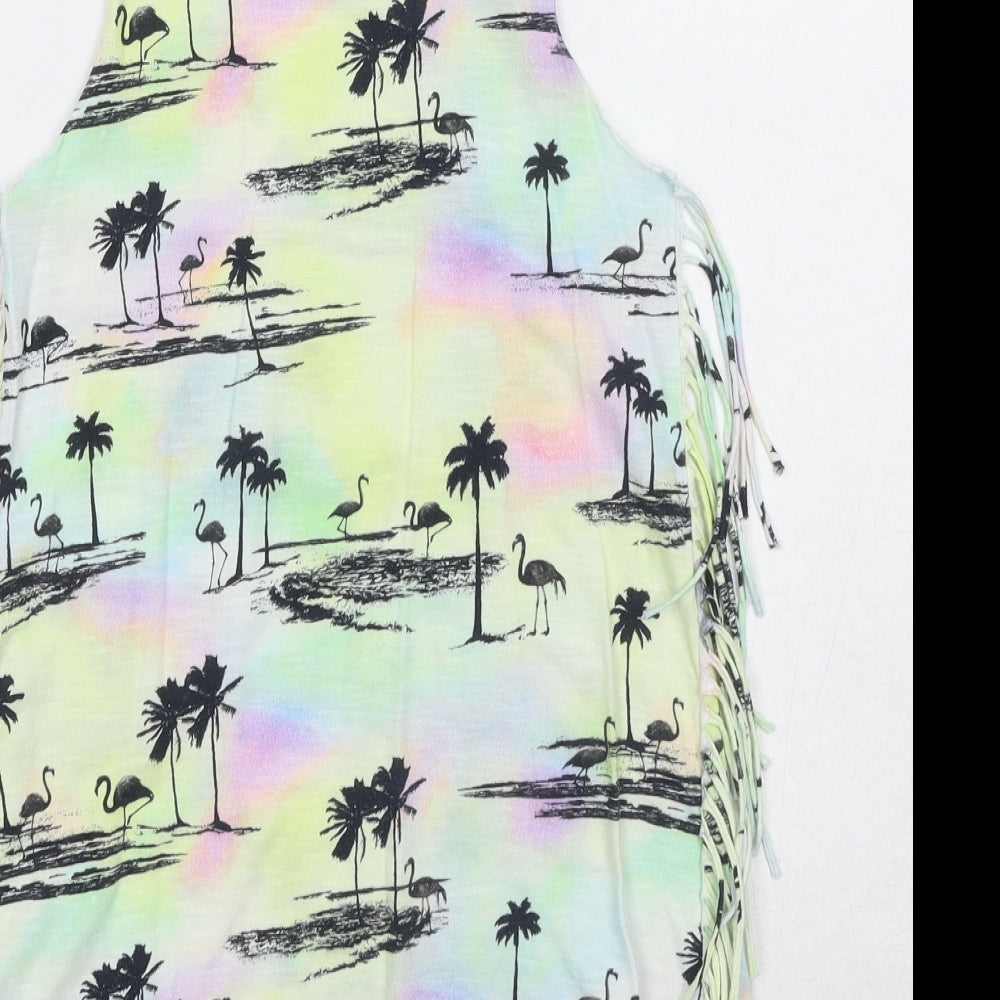 NEXT Girls Multicoloured Geometric Cotton Pullover Tank Size 6 Years Round Neck Pullover - Palm Tree Print