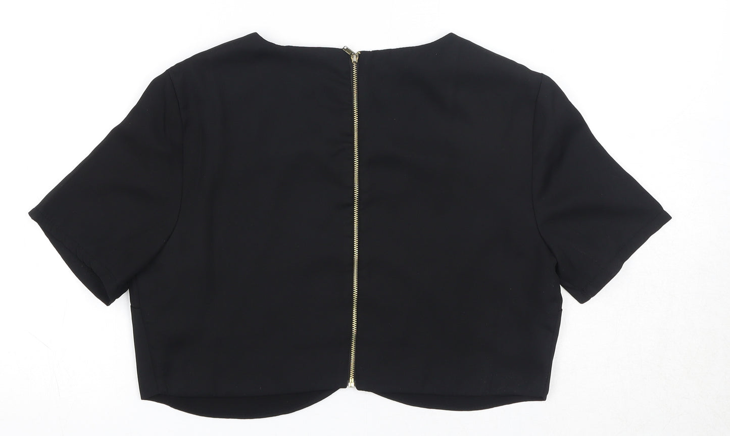 Missguided Womens Black Polyester Cropped T-Shirt Size 10 Round Neck