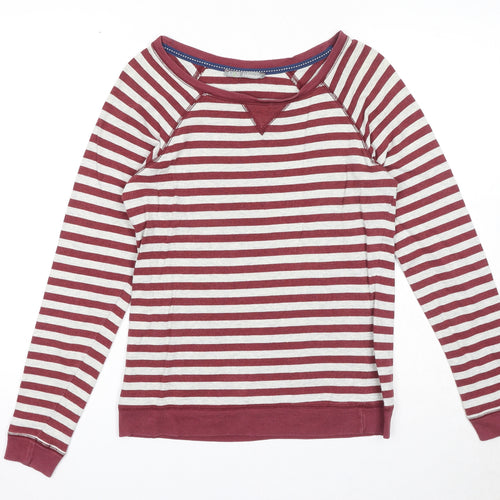 Marks and Spencer Womens Red Round Neck Striped Cotton Pullover Jumper Size 10