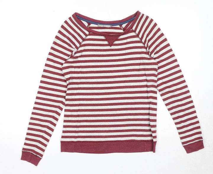 Marks and Spencer Womens Red Round Neck Striped Cotton Pullover Jumper Size 10