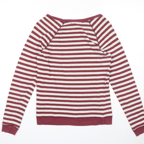 Marks and Spencer Womens Red Round Neck Striped Cotton Pullover Jumper Size 10