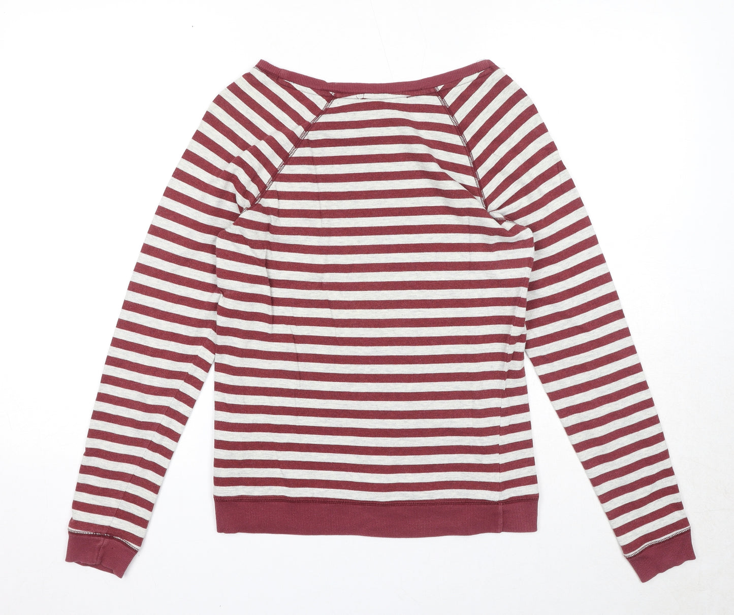 Marks and Spencer Womens Red Round Neck Striped Cotton Pullover Jumper Size 10