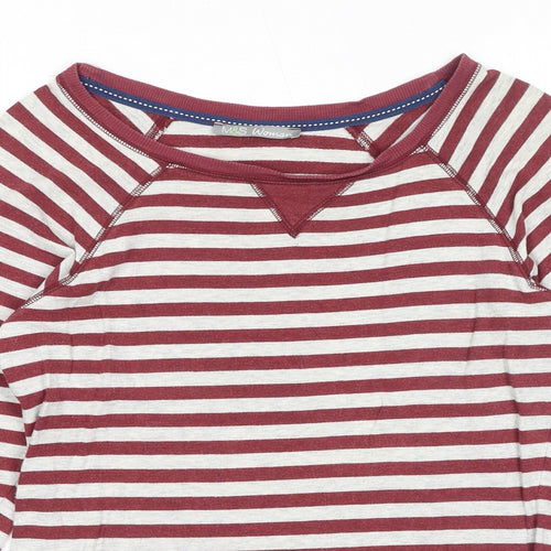 Marks and Spencer Womens Red Round Neck Striped Cotton Pullover Jumper Size 10