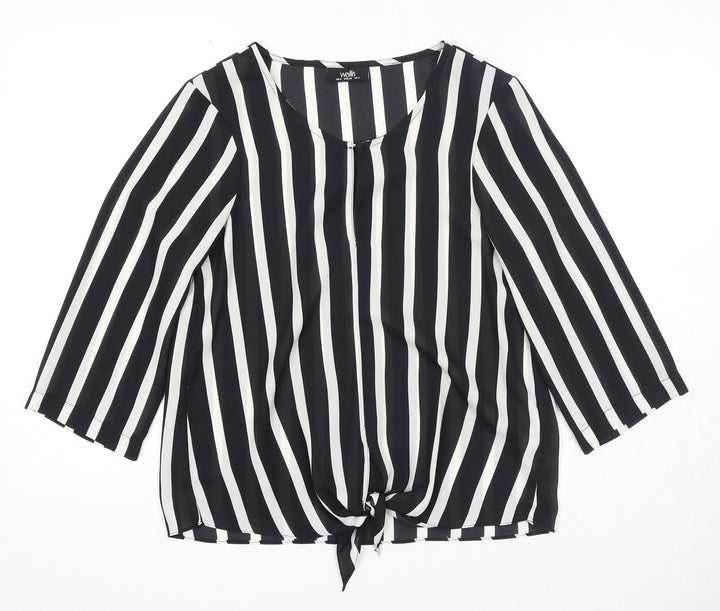Wallis Womens Black Striped Polyester Basic Blouse Size 8 Round Neck
