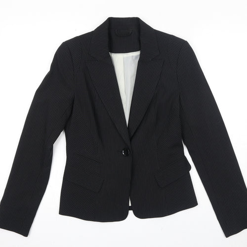 New Look Womens Black Striped Polyester Jacket Suit Jacket Size 12
