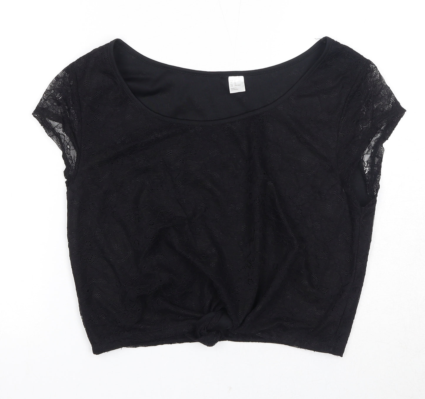 H&M Womens Black Polyester Basic T-Shirt Size 14 Round Neck