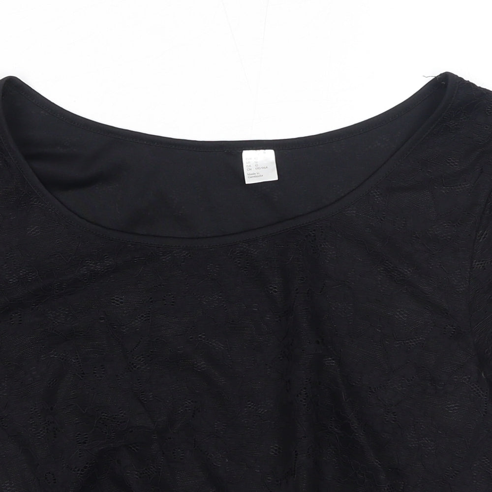 H&M Womens Black Polyester Basic T-Shirt Size 14 Round Neck