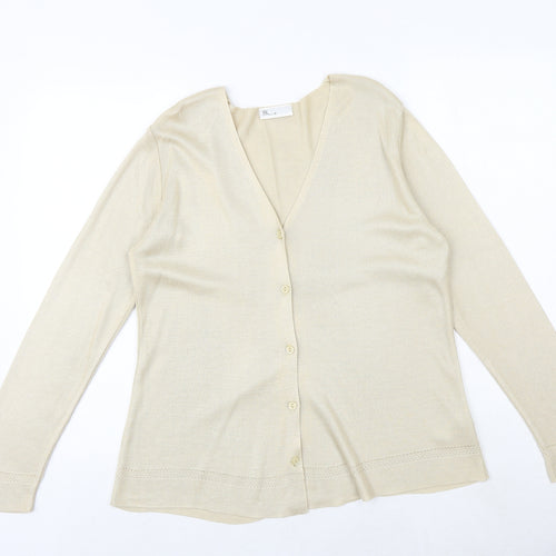 BHS Womens Beige V-Neck Acrylic Cardigan Jumper Size 14