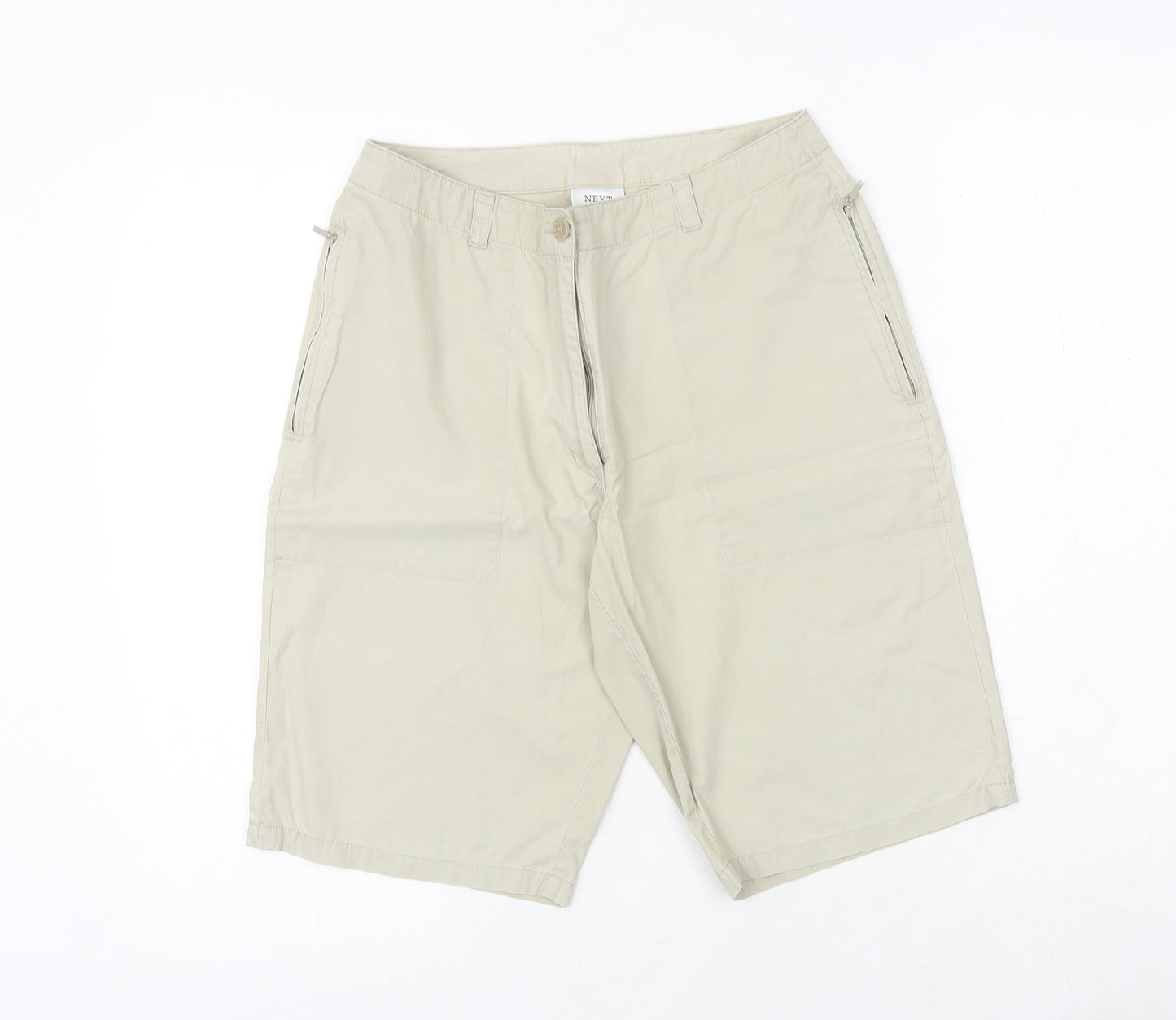 NEXT Womens Beige 100% Cotton Chino Shorts Size 10 Regular Zip