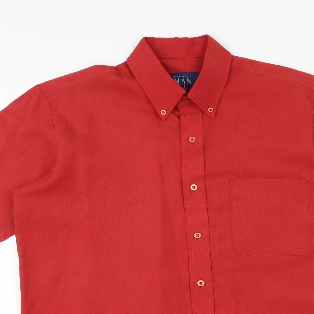 Premier Man Mens Red Polyester Button-Up Size M Collared Button