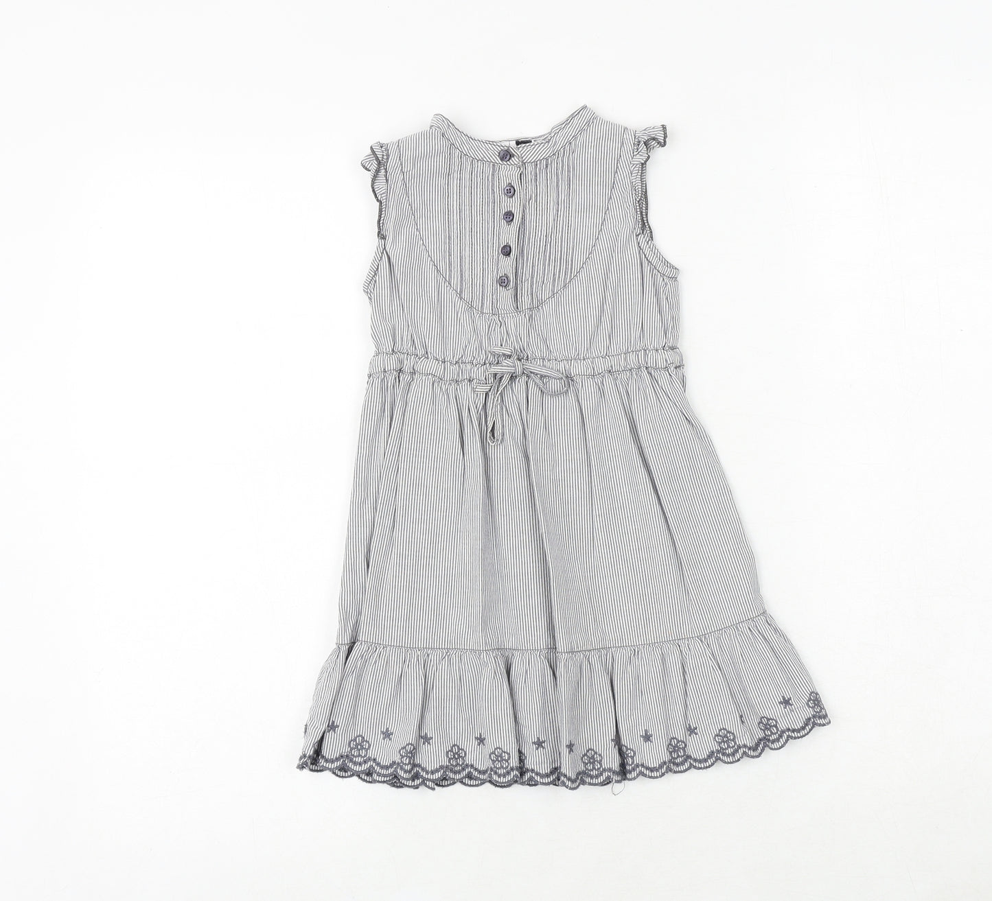 H&M Girls Blue Striped 100% Cotton Shirt Dress Size 2-3 Years Round Neck Button