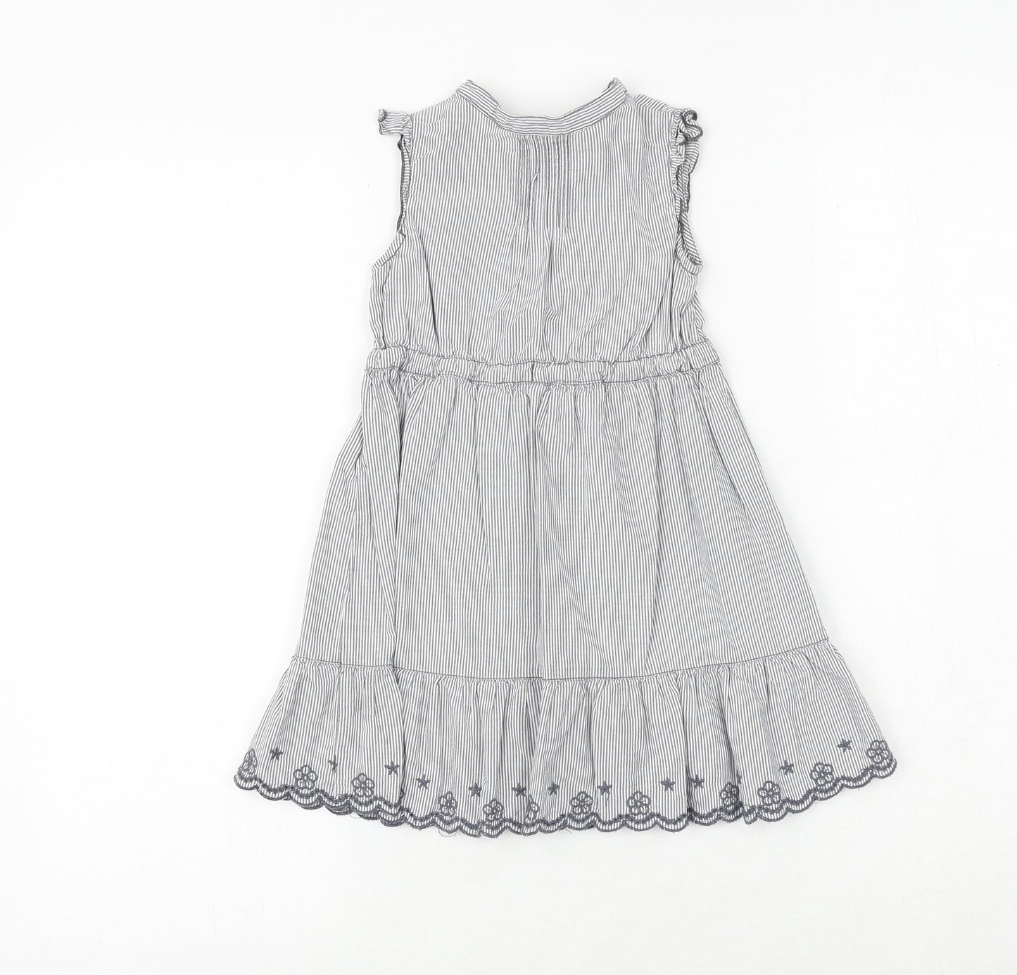 H&M Girls Blue Striped 100% Cotton Shirt Dress Size 2-3 Years Round Neck Button