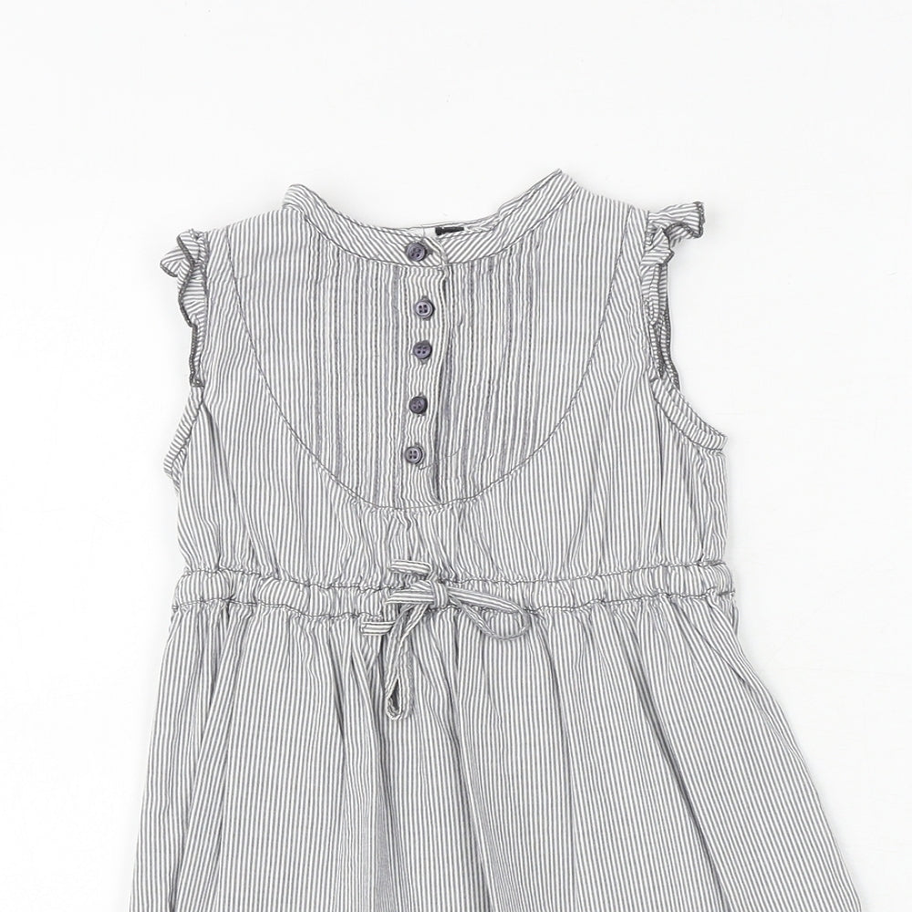 H&M Girls Blue Striped 100% Cotton Shirt Dress Size 2-3 Years Round Neck Button