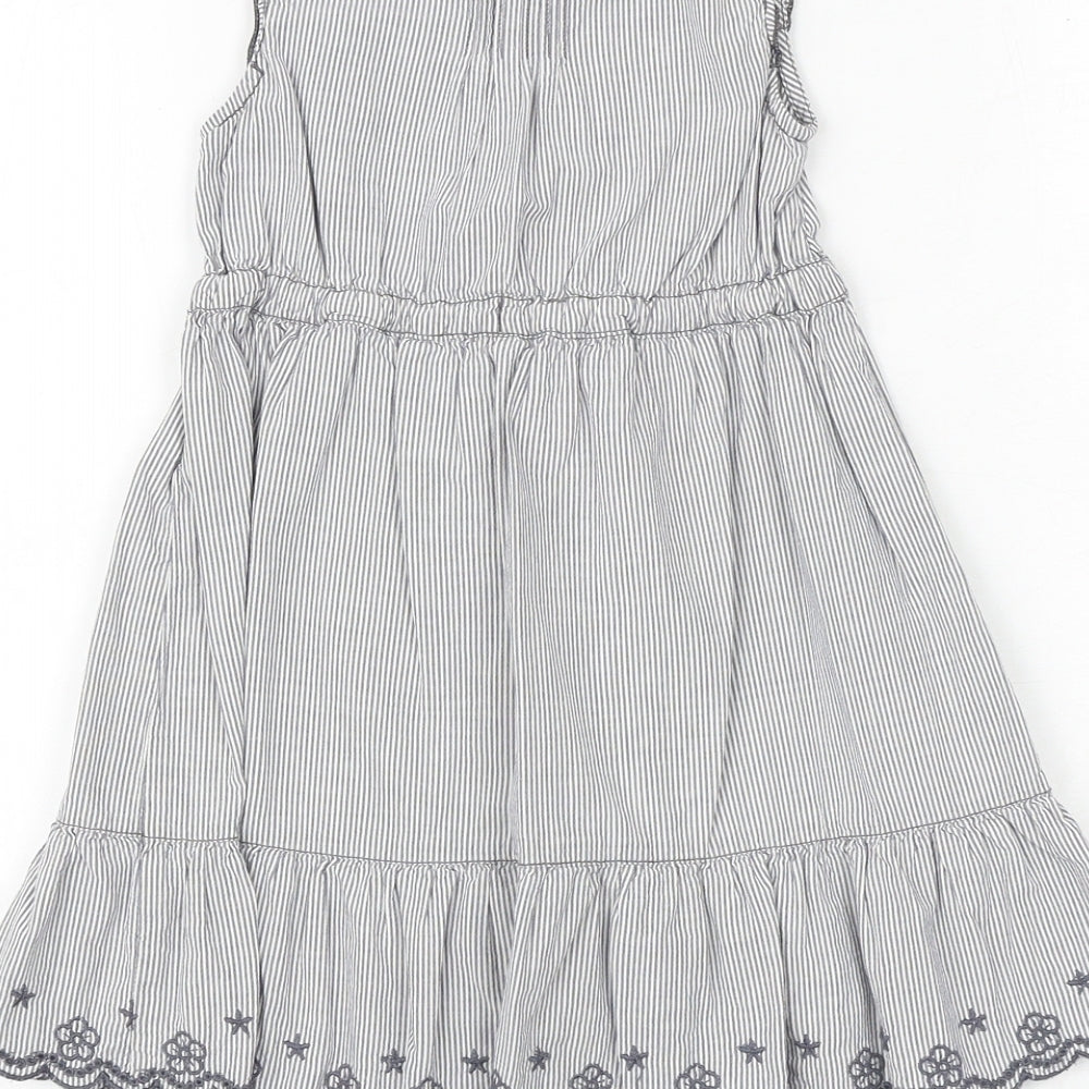 H&M Girls Blue Striped 100% Cotton Shirt Dress Size 2-3 Years Round Neck Button