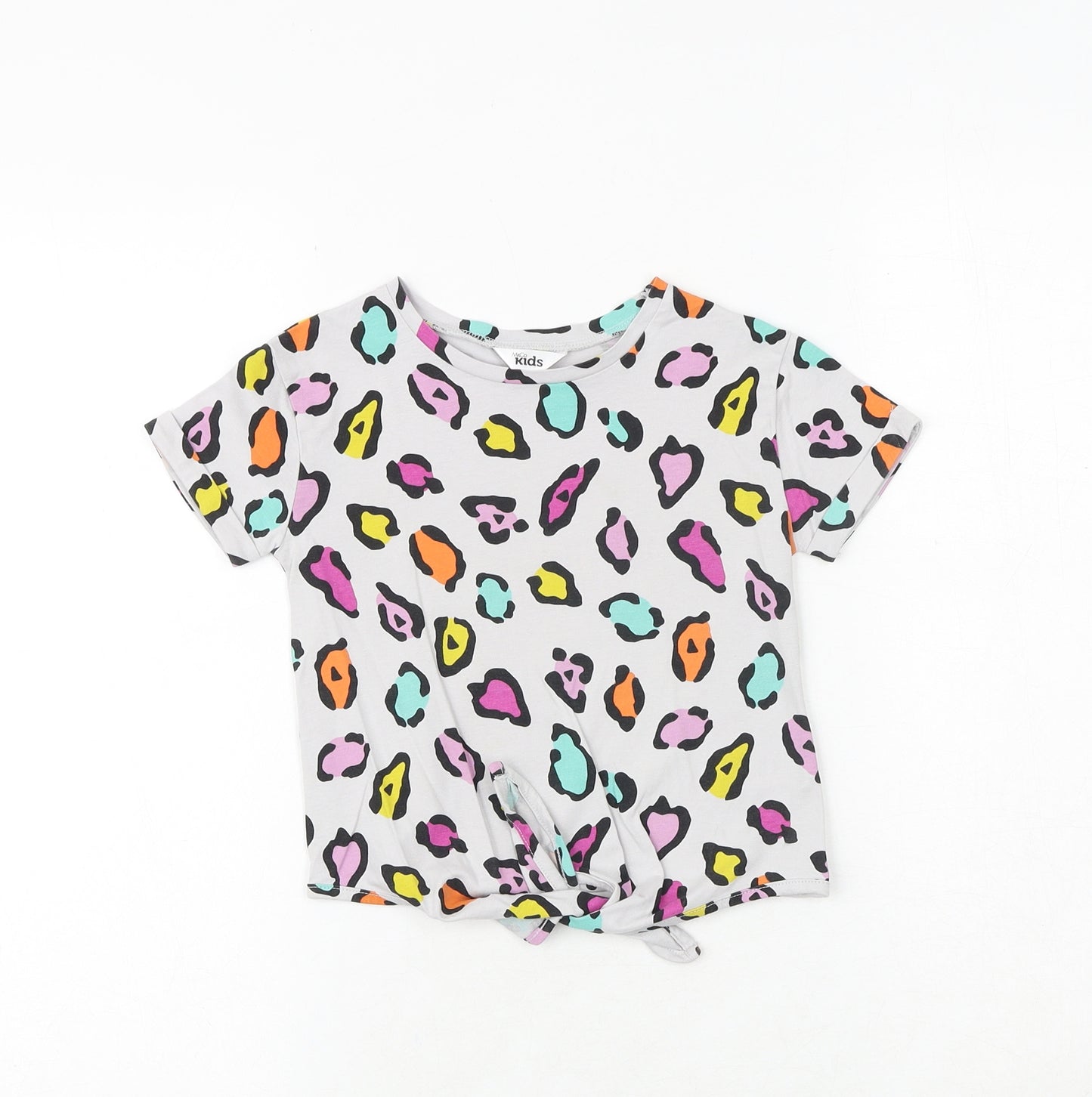 M&Co Girls Multicoloured Geometric 100% Cotton Basic T-Shirt Size 4-5 Years Round Neck Tie
