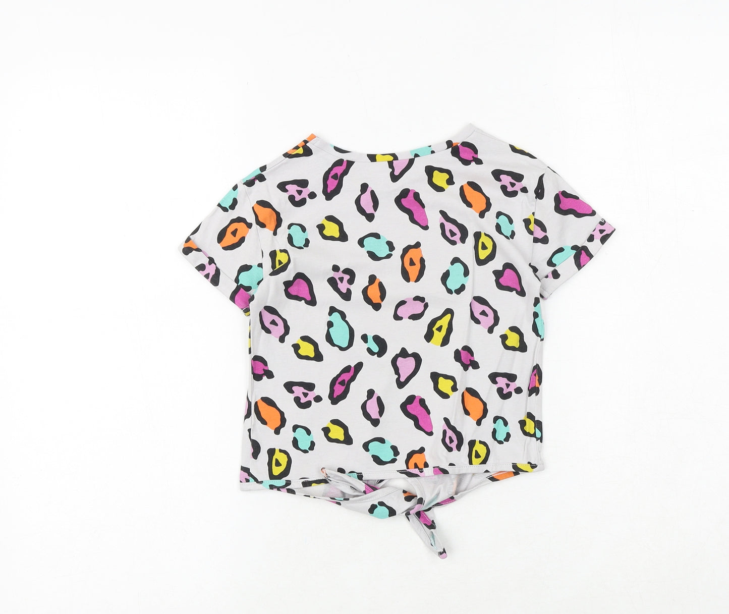M&Co Girls Multicoloured Geometric 100% Cotton Basic T-Shirt Size 4-5 Years Round Neck Tie