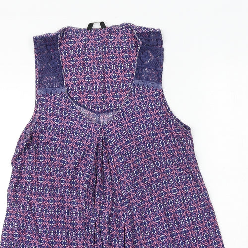 M&Co Womens Multicoloured Geometric Viscose Basic Blouse Size 12 Round Neck