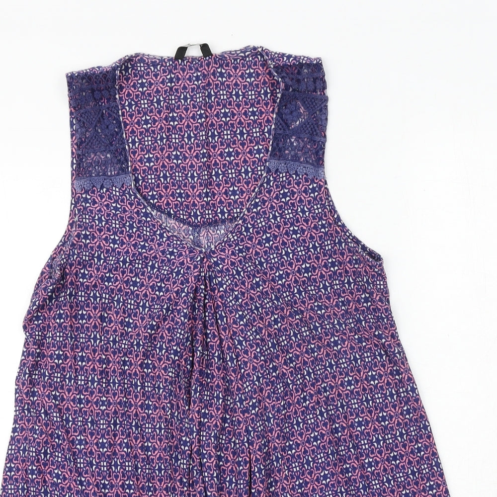 M&Co Womens Multicoloured Geometric Viscose Basic Blouse Size 12 Round Neck