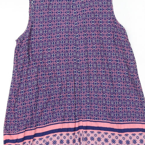 M&Co Womens Multicoloured Geometric Viscose Basic Blouse Size 12 Round Neck