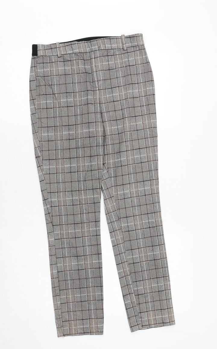 H&M Womens Grey Plaid Cotton Chino Trousers Size 10 Regular