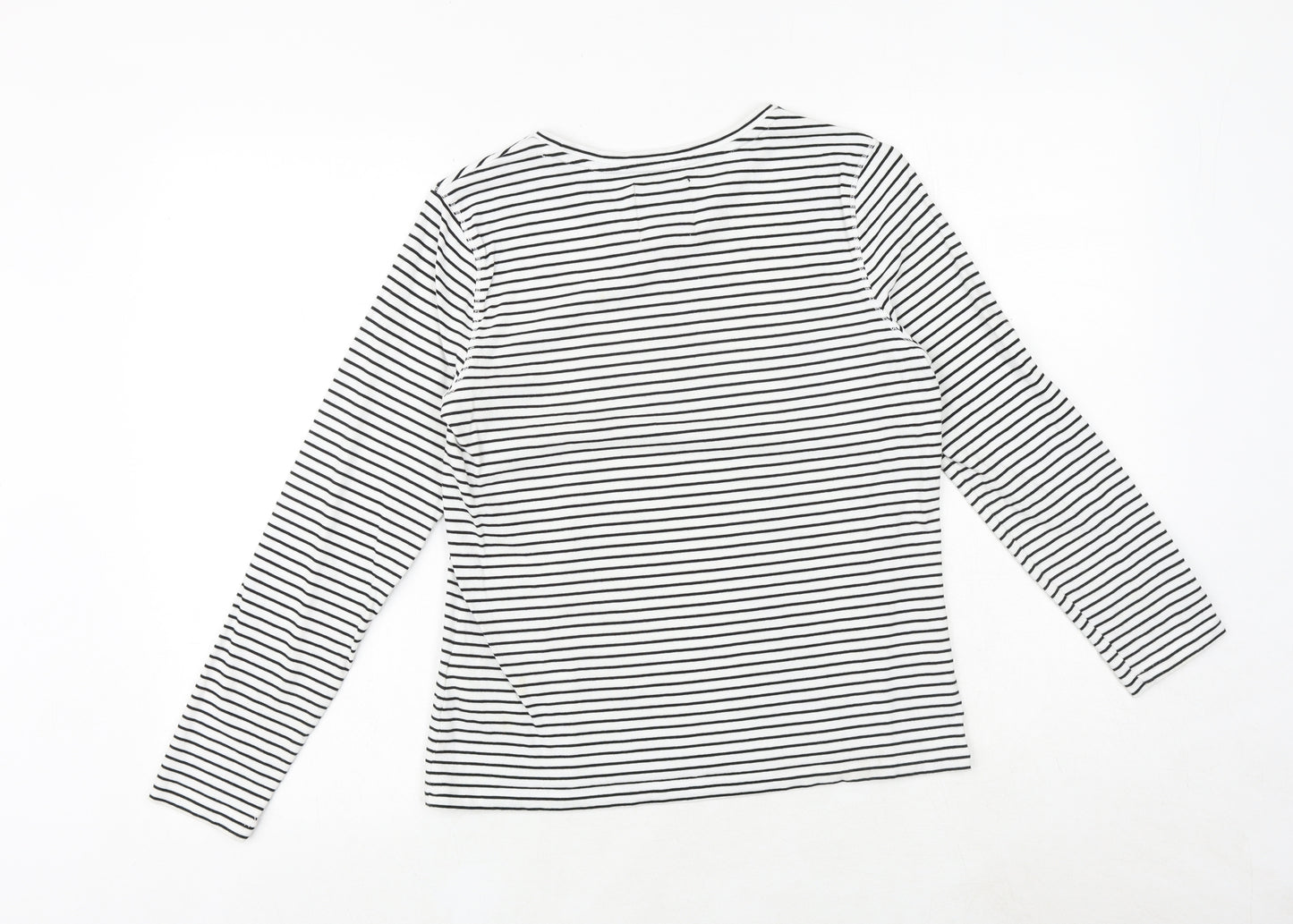 Superdry Womens White Striped 100% Cotton Basic T-Shirt Size 10 Round Neck - Flower Detail