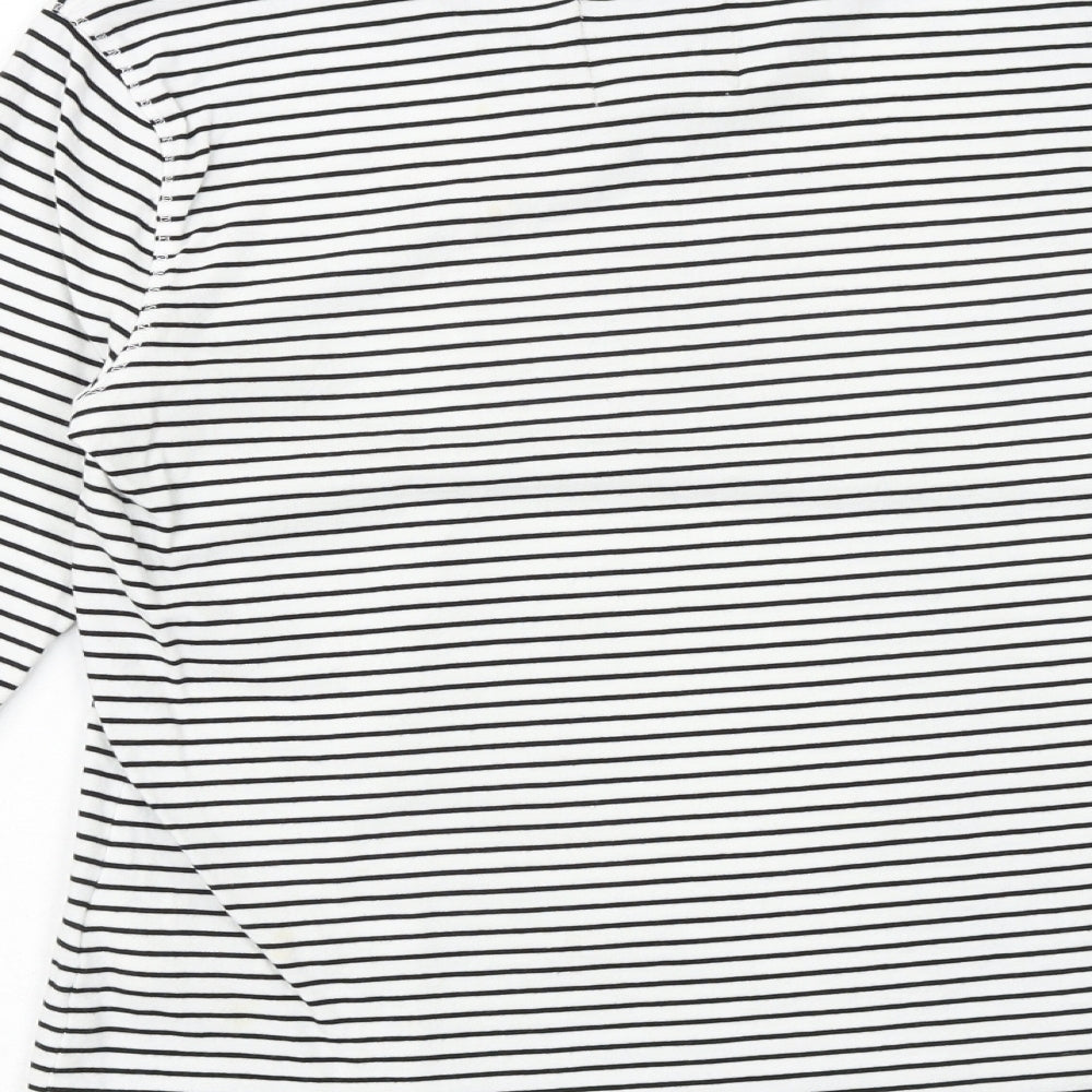 Superdry Womens White Striped 100% Cotton Basic T-Shirt Size 10 Round Neck - Flower Detail