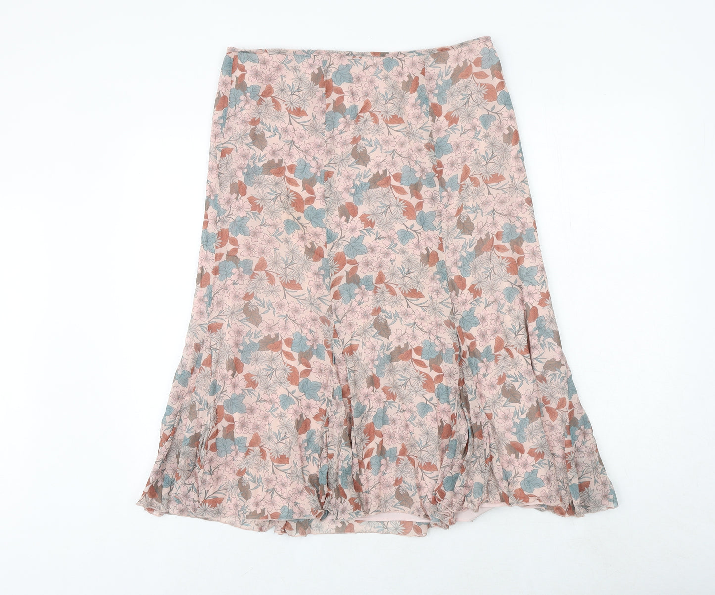 Country Casuals Womens Pink Floral Silk Swing Skirt Size 14 Zip
