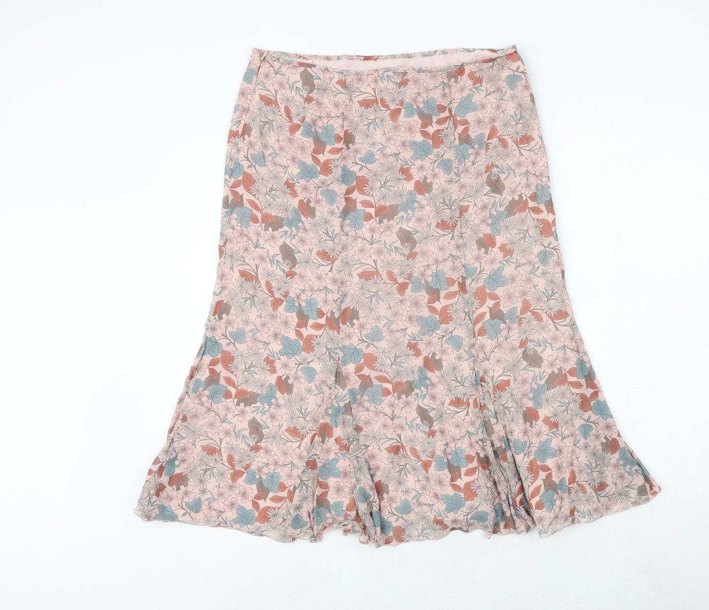 Country Casuals Womens Pink Floral Silk Swing Skirt Size 14 Zip