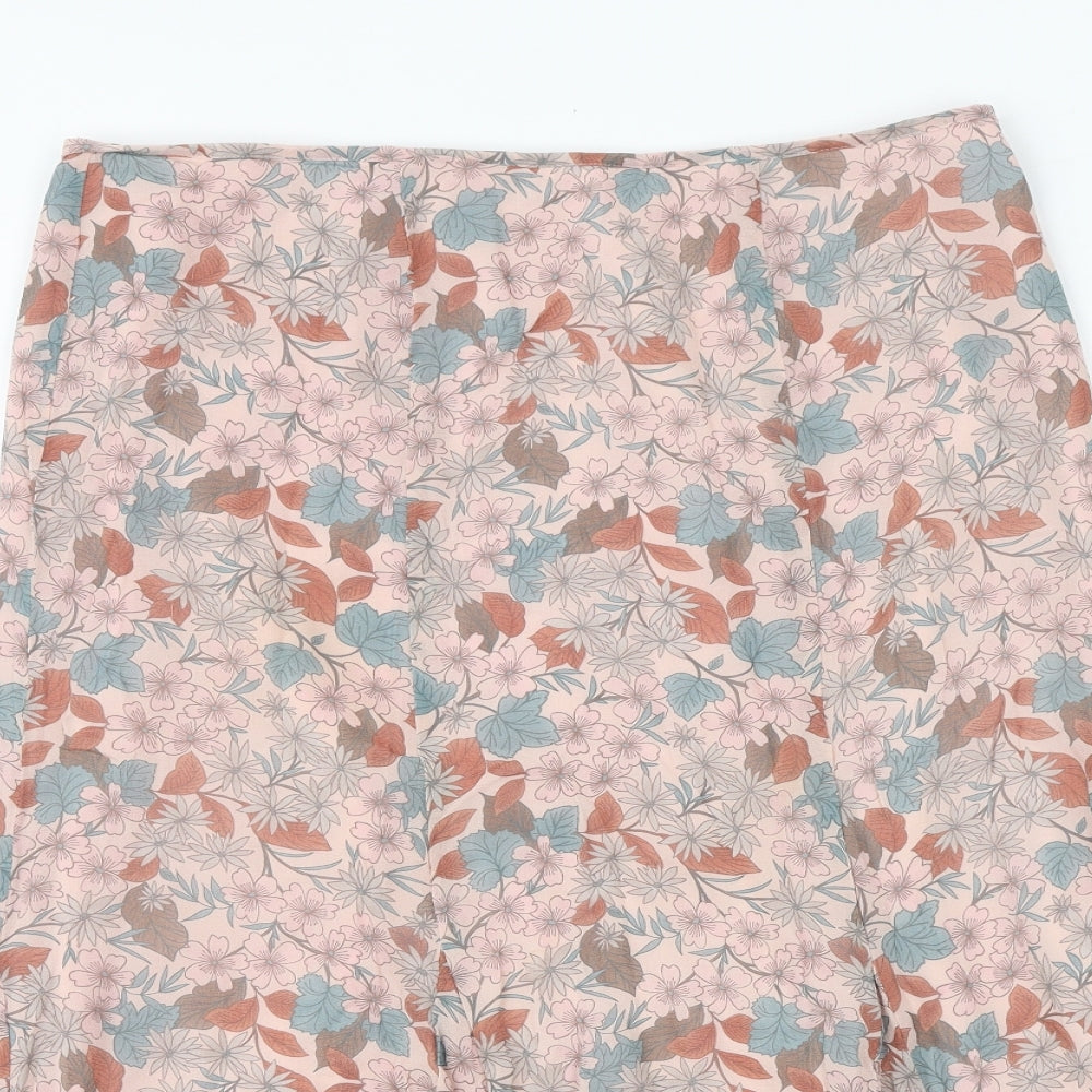 Country Casuals Womens Pink Floral Silk Swing Skirt Size 14 Zip
