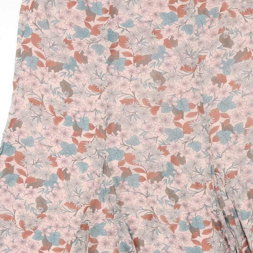 Country Casuals Womens Pink Floral Silk Swing Skirt Size 14 Zip