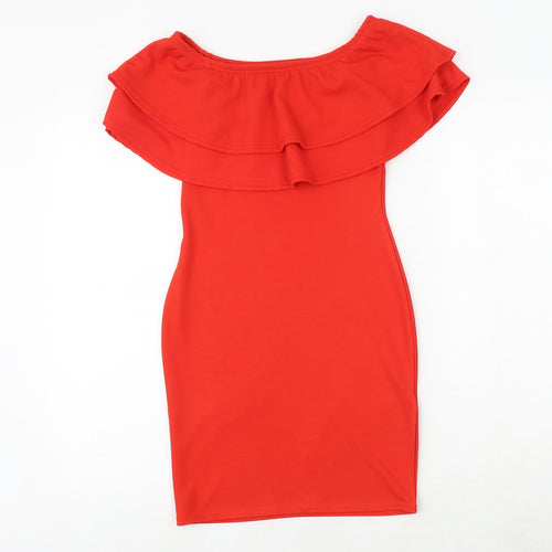 New Look Womens Red Polyester Bodycon Size 8 Off the Shoulder Pullover