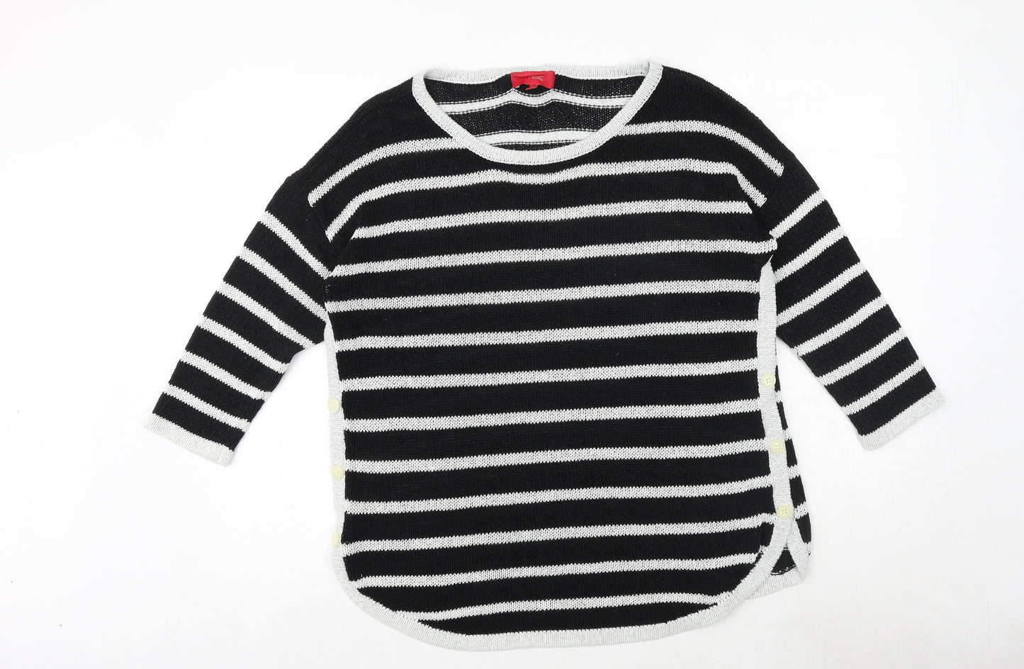 NEXT Womens Black Round Neck Striped Acrylic Pullover Jumper Size 14