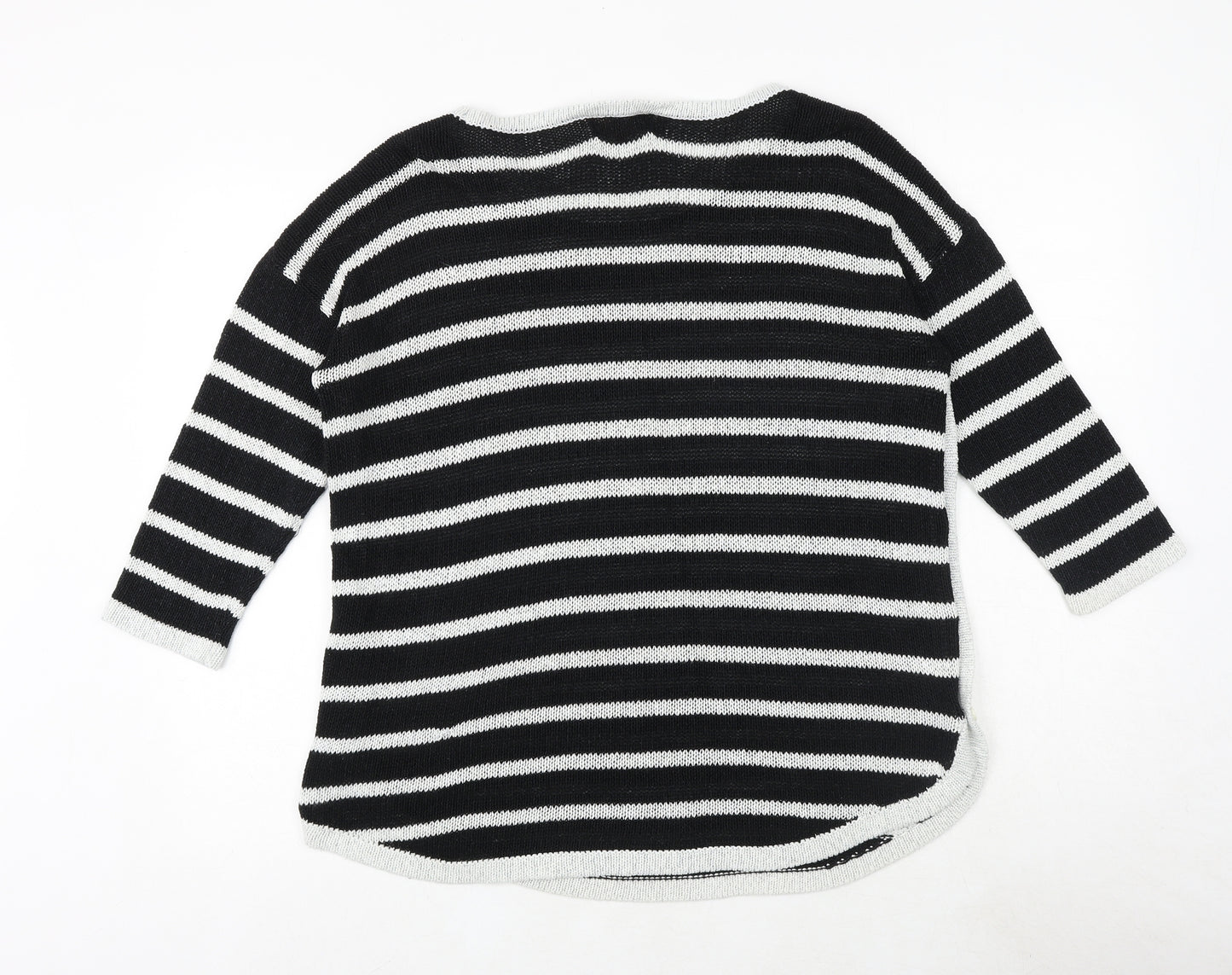 NEXT Womens Black Round Neck Striped Acrylic Pullover Jumper Size 14